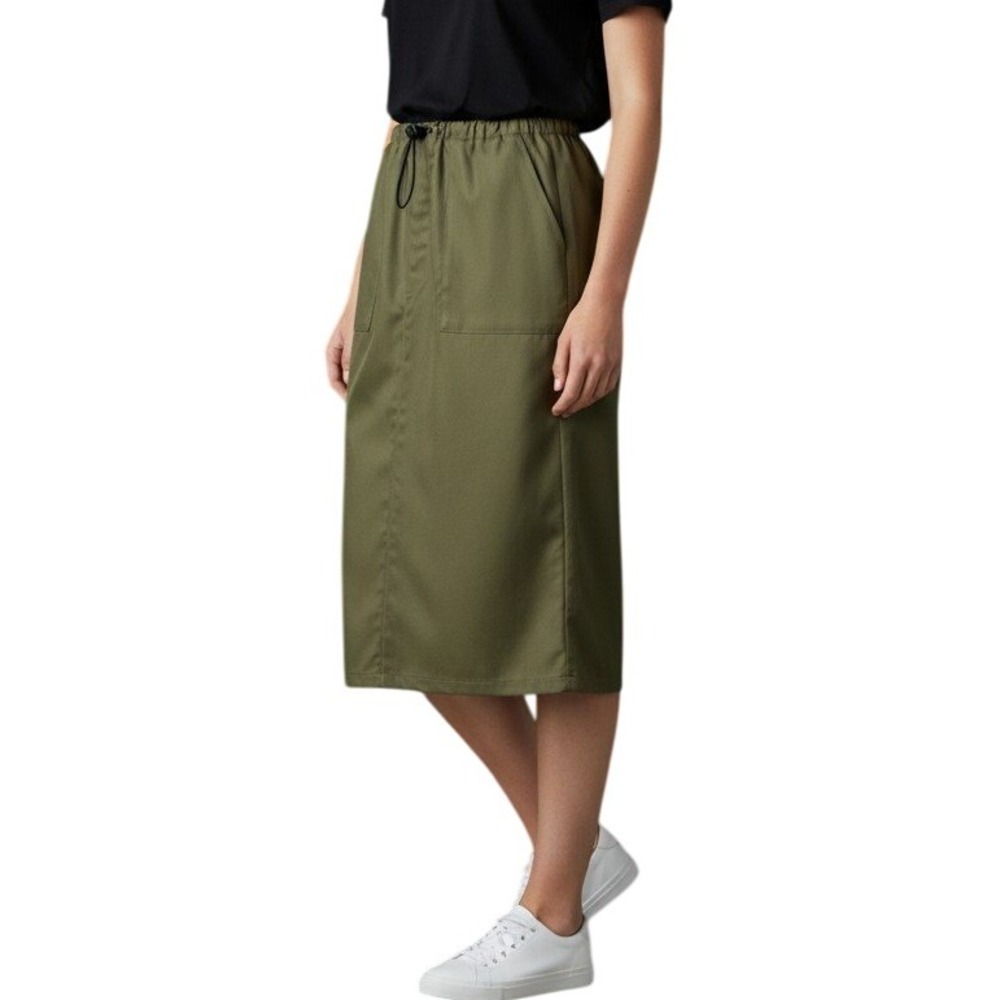 New XS Army Olive Green Cargo Skirt Midi Y2K 90's Grunge Adjustable Drawcord